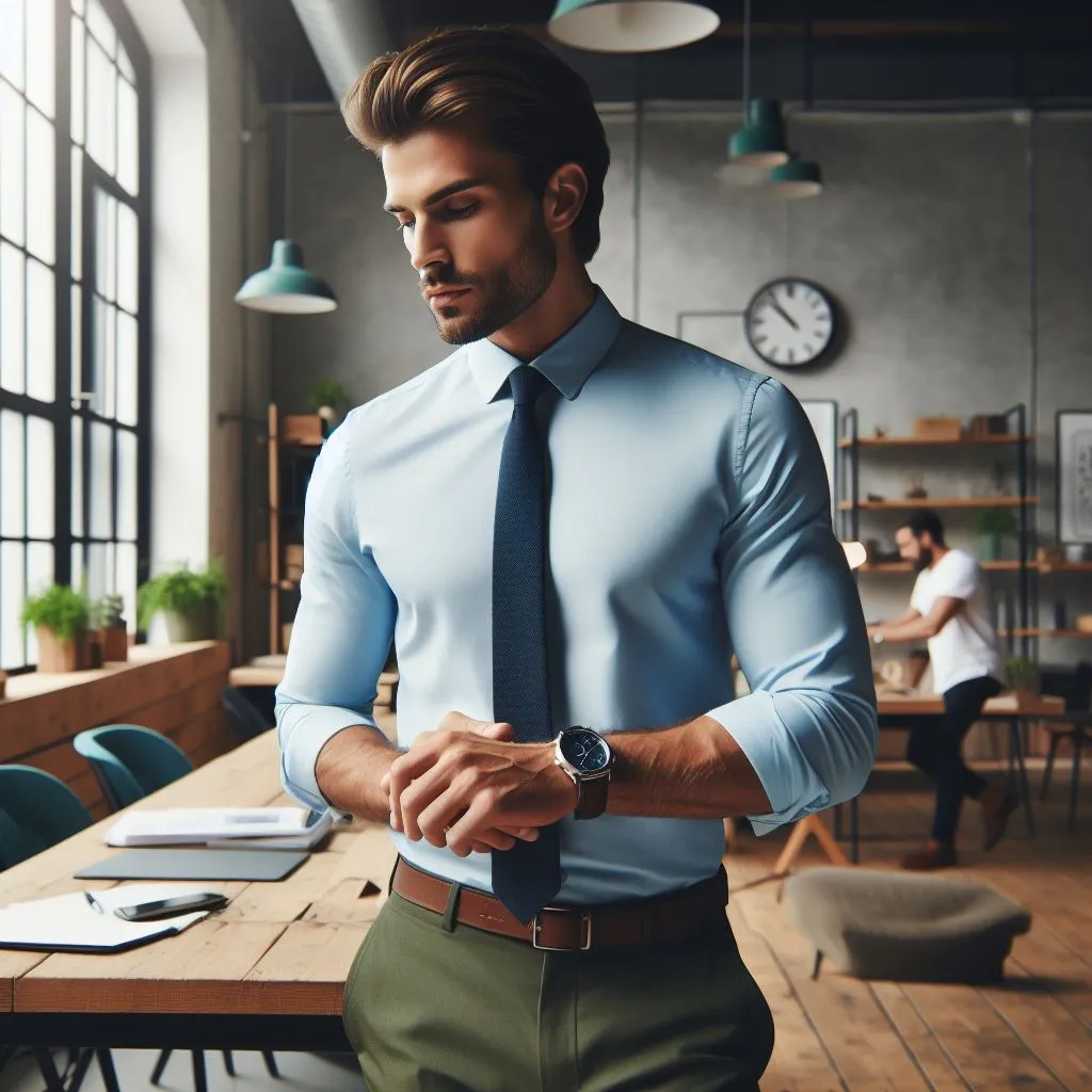 Light Blue Shirt And Olive Green Pants